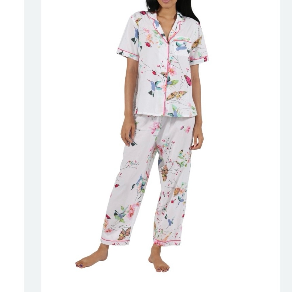 La Cera Long Sleeve Floral Pajama Set White